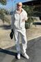 Ecru Hooded Zippered Tracksuit Set Mg2227