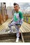 Dinosaur Motif Two Thread Fabric Kids Tracksuit MNK0564 GREEN - 7