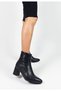 Genuine Leather Black Color Thick Heel Zippered Women's Boots - 3