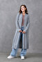 Gray Knitwear Fabric Double Pocket Shawl Collar Long Cardigan 5001 - 6