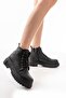 812-2129 Black Lace-Up Zippered Daily Women's Boots - 2