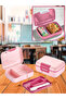 Pink Layered Lunch Box with Compartments and Lock Set Cookie Bread Storage Container School - 2