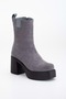 Women's Genuine Leather Thick-Soled Heeled Boots - Gray Suede - 4