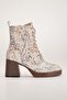 Women's Genuine Leather Thick Heeled Stylish Lace-Up Boots - White Snake - 3