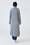 Women's Knitwear Fabric Double Pocket Detailed Shawl Collar Long Gray Hijab Clothing Cardigan 5001 - 3