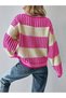 Striped Women's Sweater Thessaloniki Knit / Fuchsia Color - 3
