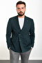 سترة رجالية مخططة بقصة ضيقة وياقة عريضة مزدوجة الصدر باللون الزمردي - 40286.23Y