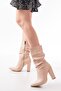 Vrt-4815 Beige High Thick Heeled Gusseted Zippered Women's Boots - 3
