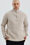Men's Oversize Half Zip Premium Knitted Stone Beige Knitwear Sweater Mz62001 - 2