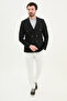 Straight Slim Fit Wide Collar 100% Linen Kruvze Men's Jacket Black - 40385.24Y