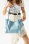 Women's Hand and Shoulder Bag with Blue Snap Fasten Faux Leather Wallet and Makeup Bag L:25 E:38 W:15 cm - 5