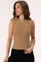 Shine Women's Slim Fit Crew Neck Moon Sleeve Stretchy Basic Combed Cotton Blouse & Tshirt & Tee - Camel