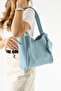 Women's Hand and Shoulder Bag with Blue Snap Fasten Faux Leather Wallet and Makeup Bag L:25 E:38 W:15 cm - 2