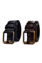 2-Piece Men's 100% Genuine Leather Yellow Tubular 4.5 cm Jeans Belt Black-Brown