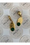 Emerald Stone Oval Stainless Steel Women's Earrings Pair - 2