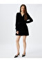 Velvet Dress Mini Long Sleeve Double Breasted Collar Waist Shirred Flounces - 2