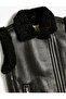 Leather Look Vest with Plush Detail and Zipper Pockets - 5