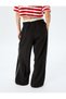 Double Waist Detailed Tie-Up Pocket Striped Wide Leg Baggy Fabric Pants - 4