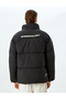 Zippered Slogan Printed Stand Collar Puffer Jacket - 4