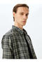 Long Sleeve Pocket Detailed Viscose Blend Plaid Shirt Jacket