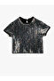 Sequin Sequined Shiny Blouse Short Sleeve Crew Neck