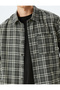 Long Sleeve Pocket Detailed Viscose Blend Plaid Shirt Jacket - 5