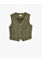 V-Neck Vest with Button and Pocket Detail, Viscose Blend