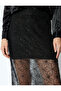 Rhinestone Lined Slim Fit Midi Pencil Tulle Skirt - 5