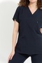 Happiness Spaniard - Lycra Doctor Nurse Scrubs Single Top Surgical Uniform (Women), Navy Blue - 7