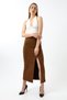Women's Suede Kuamaş Trend Model Long Belted Zipper Closure Slit 92 cm Maxi Length Skirt - 3
