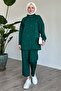 Stone Detailed Zippered Emerald Green Scuba Set - 4