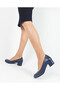 Genuine Leather Navy Blue Thick Heel Women's Heeled Shoes - 4