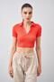 Women's Pomegranate Polo Collar Wrap Fabric Crop