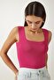Women's Fuchsia Square Collar Knitwear Undershirt - 4