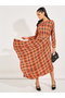 Checked Asymmetric Hem A-Line Maxi Dress - 5