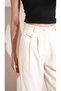 Women's Natural Pleated Herringbone Gabardine Trousers with Waist Pocket Detail - 9