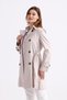 Stone Color Flexible Cotton Gabardine Short (80cm) Women's Trench Coat with Shoulder Epaulettes and Belt 1120 - 3