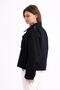 Black 100% Cotton Gabardine Lined Oversize Wide Fit Women's Crop Short Trench Coat 1122 - 7