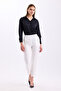 White Back Elastic High Waist Ankle Length Women's Comfortable Fabric Trousers 2344