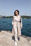 Stone Color Flexible Cotton Gabardine Long (110cm) Unlined Women's Trench Coat 1117 - 6