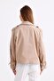 Light Beige 100% Cotton Gabardine Lined Oversize Wide Fit Women's Crop Short Trench Coat 1122 - 4