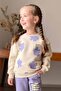 Girls' Clipboard Floral Print Crew Neck Sweatshirt Lilac Tracksuit Set - 3