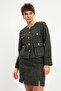 Green Classic Houndstooth Button Detailed Jacket