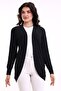 Bumpe Women's Soft Textured Combed Cotton Oval Hem Long Sleeve Knitted Jacquard Stretchy Cardigan & Kaftan - Black - 3