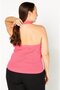 Women Halter Neck Sleeveless Knitted Top, Pink - 4