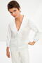 White Apache Collar Sleeve Drawstring Detail Shirt - 6