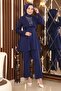 Stone Detailed Belted Suit Indigo 19122