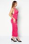 Women Ruched Detail Bodycon Dress, Dark Pink - 2
