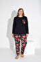 Black Color Long Sleeve Floral Print Pajamas Set 115