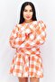 Women Gingham Print Mini Dress, Orange